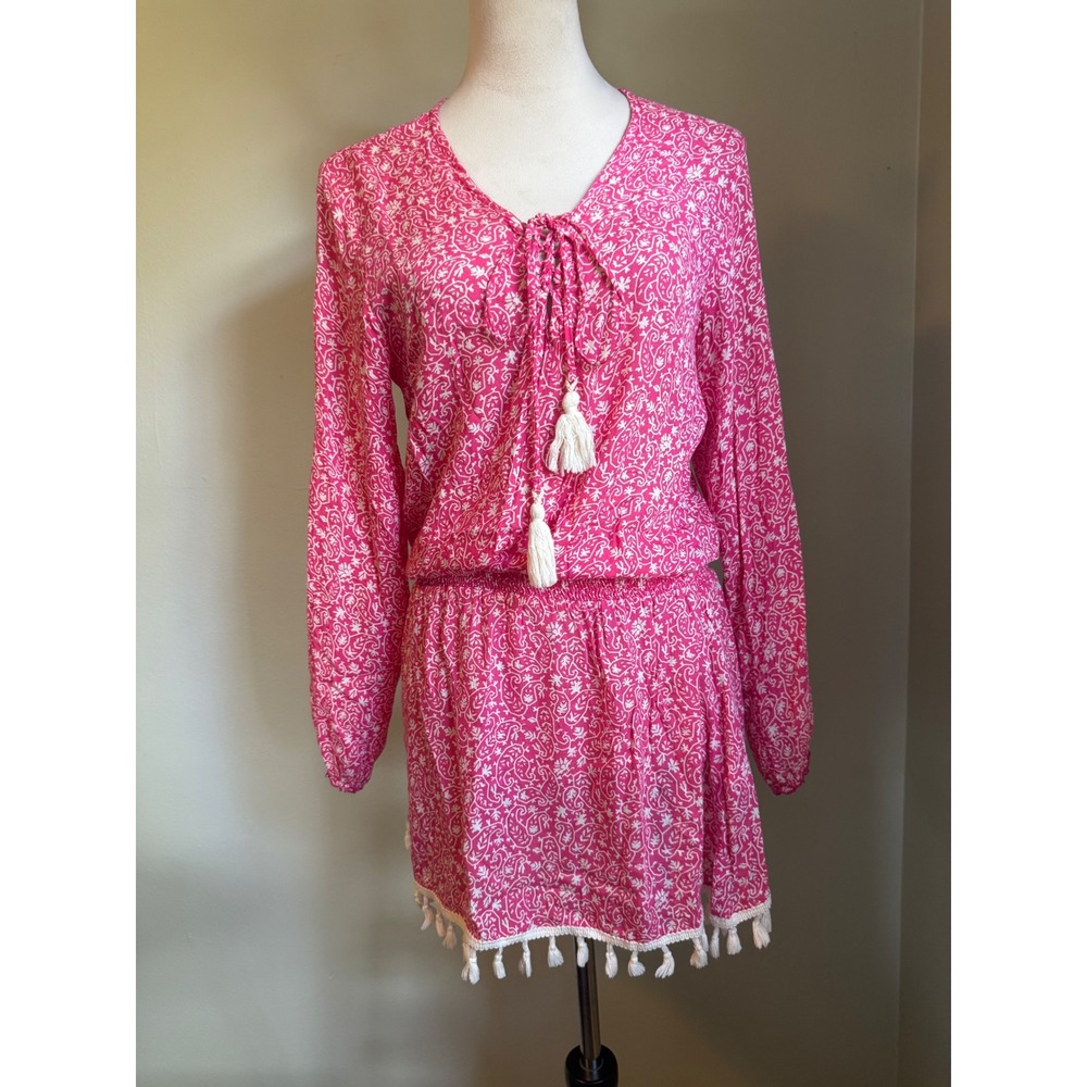 Coolchange Pink Paisley Tassel boho Y2K dainty cover up Small Bohemian Beachwear